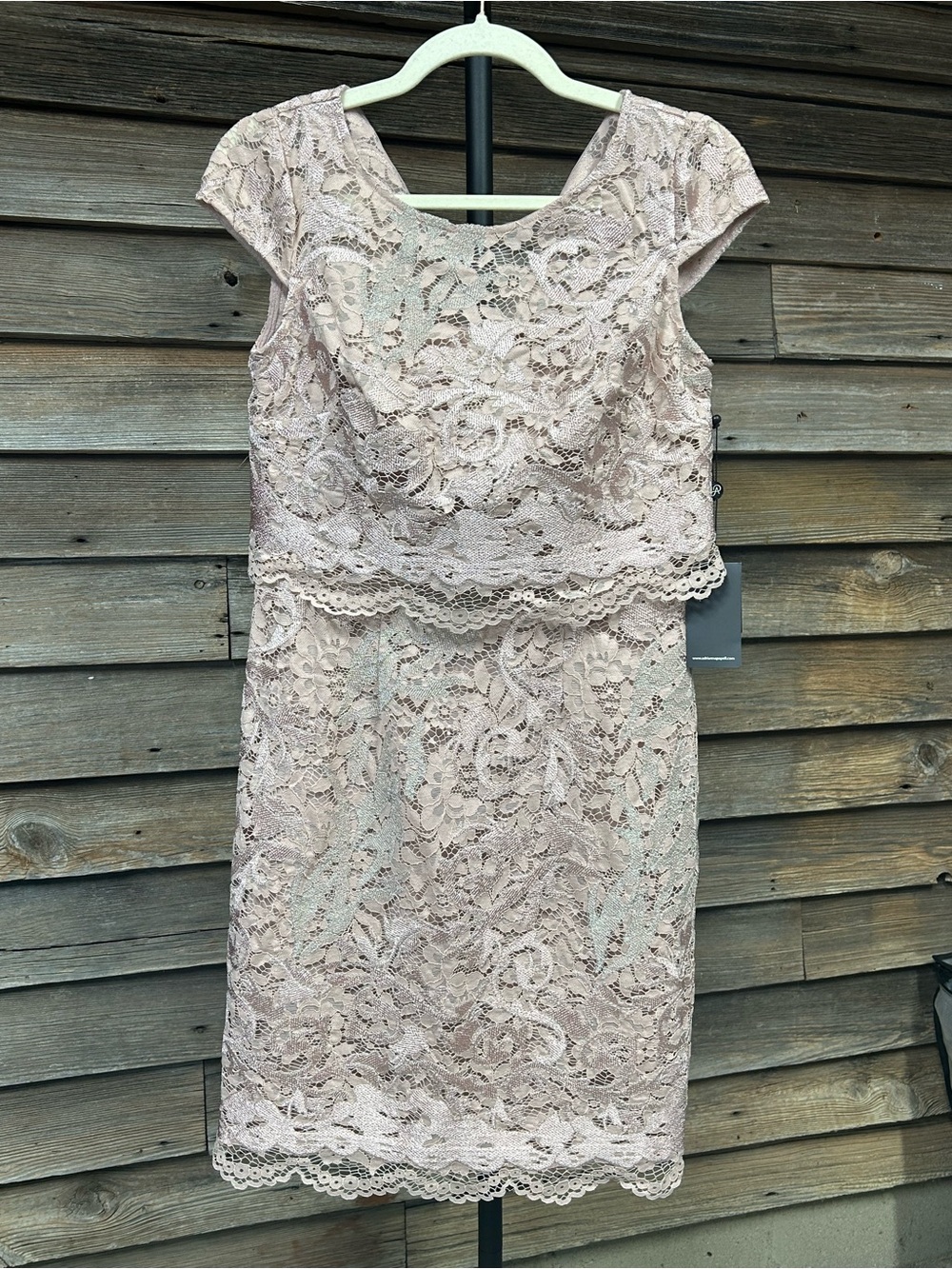 Adrianna Papell Blush Lace Cap-Sleeve Midi Dress
